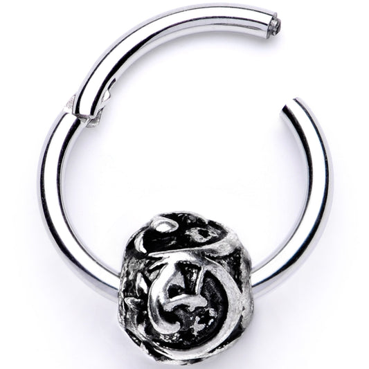16G 3/8 Abstract Pattern Bead Hinged Segment Ring