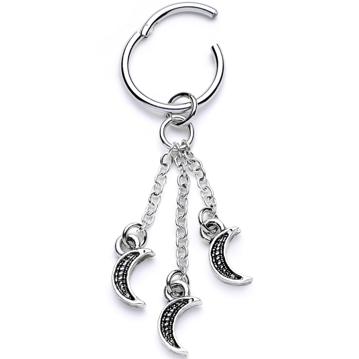 16G 3/8 Triple Crescent Moon Dangle Hinged Segment Ring
