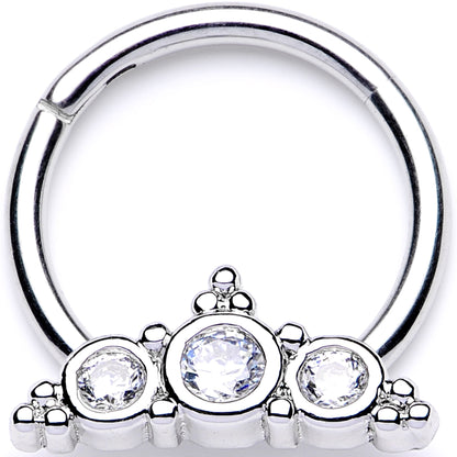 16G 3/8 Clear CZ Art Deco Arc Hinged Segment Ring