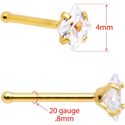 20G 1/4 Clear Square Gem Gold Tone Nose Bone Set of 6
