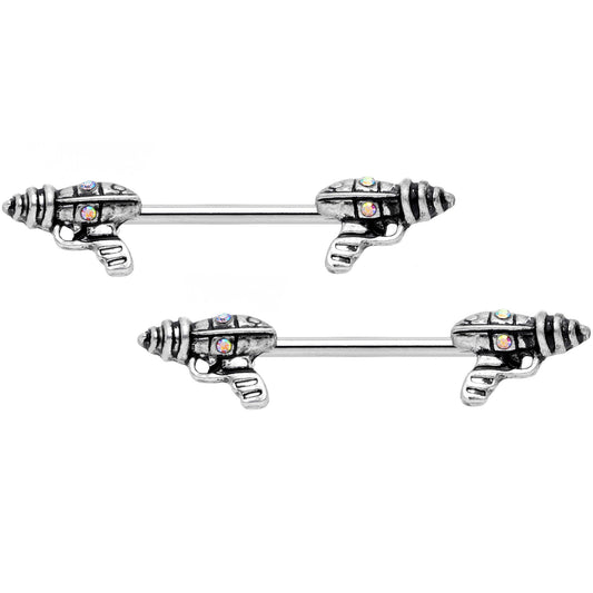 14G 9/16 Aurora Gem Mystery Ray Gun Barbell Nipple Ring Set