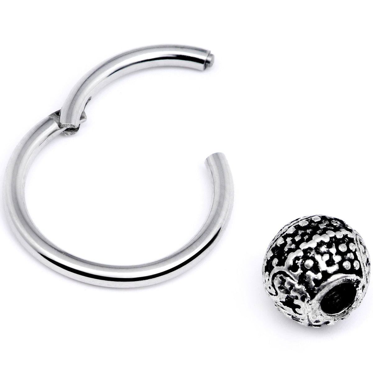 16G 3/8 Tiny Texture Pattern Bead Hinged Segment Ring