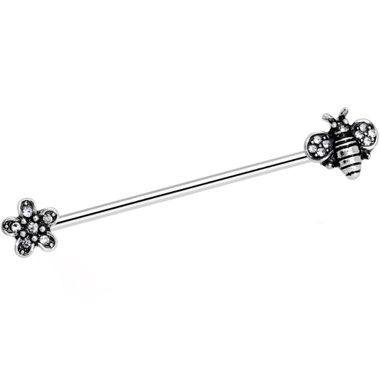 14G Clear Gem Bee Flower Industrial Barbell 38mm