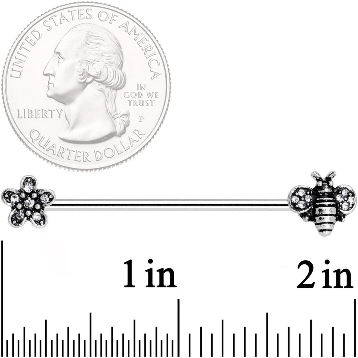 14G Clear Gem Bee Flower Industrial Barbell 38mm