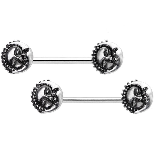14G 9/16 Celestial Romance Sun Moon Barbell Nipple Ring Set