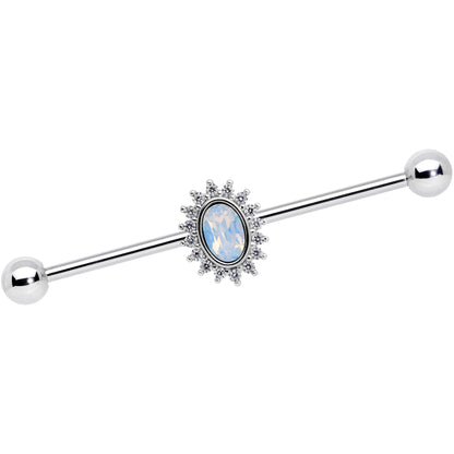 14G Clear CZ Gem White Faux Opal Framed Industrial Barbell 38mm