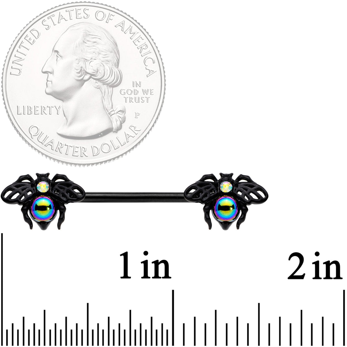 14G 9/16 Aurora Gem Black Bumblebee Barbell Nipple Ring Set