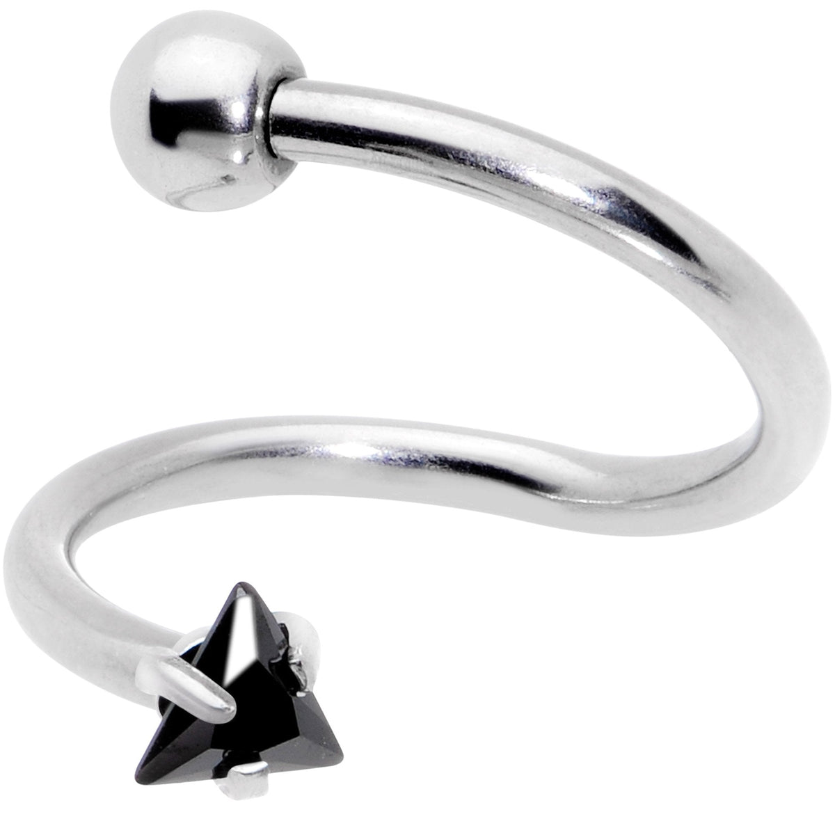 16G 3/8 Goth CZ Gem Triangle Spiral Twister Eyebrow Ring Set
