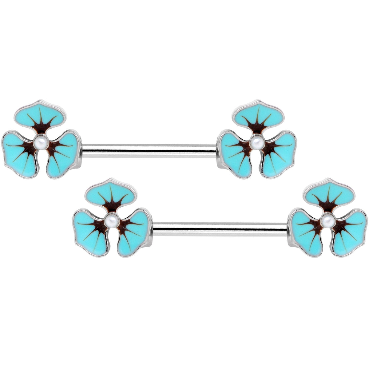 14G Clear Gem Blue Flower Horseshoe Barbell Nipple Ring Set of 4