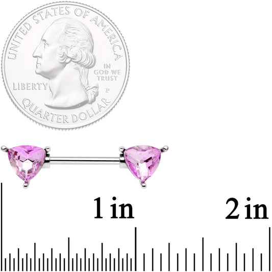 14G 9/16 Pink Gem Geometric Triangles Barbell Nipple Ring Set