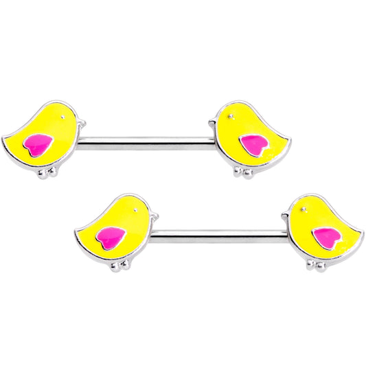 14G 5/8 Yellow Easter Chicks Barbell Nipple Ring Set