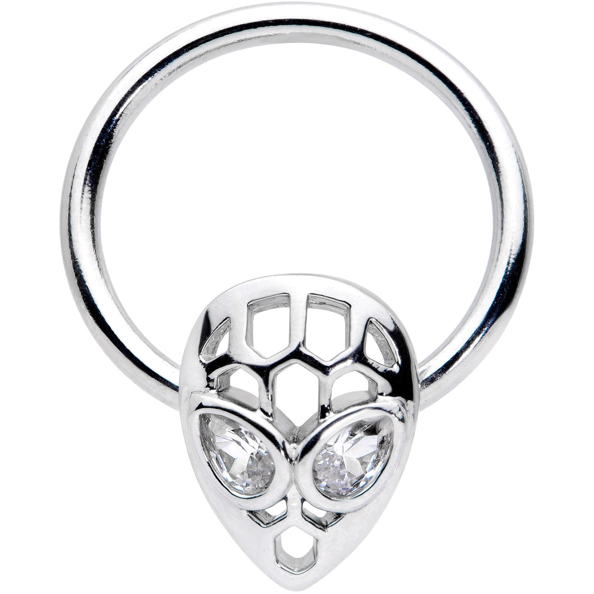 16G 3/8 Clear CZ Gem Openwork Alien Hinged Segment Ring