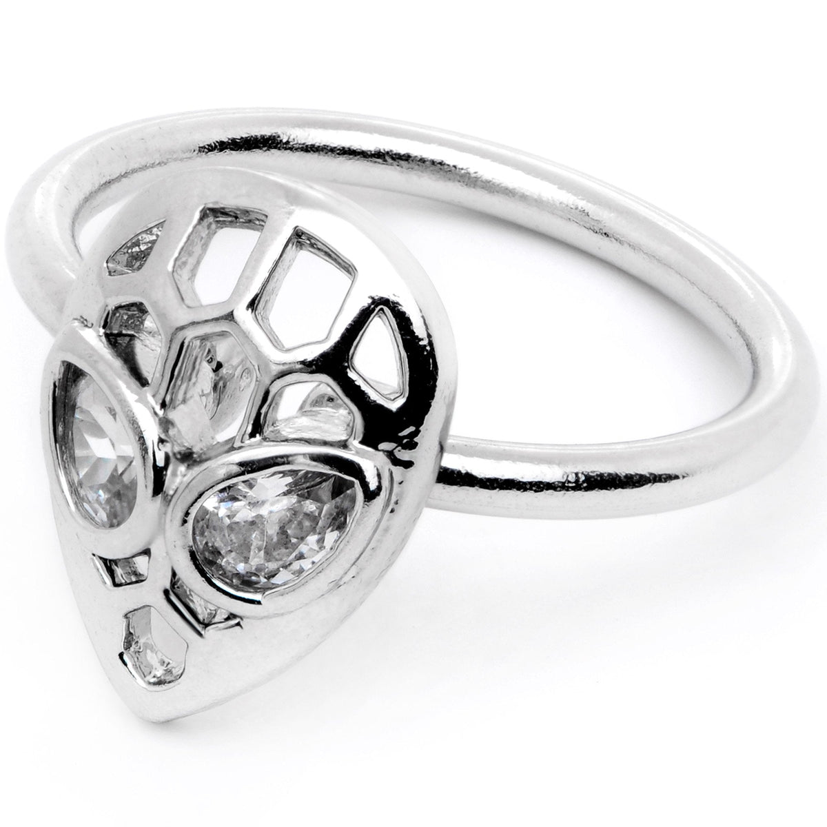 16G 3/8 Clear CZ Gem Openwork Alien Hinged Segment Ring