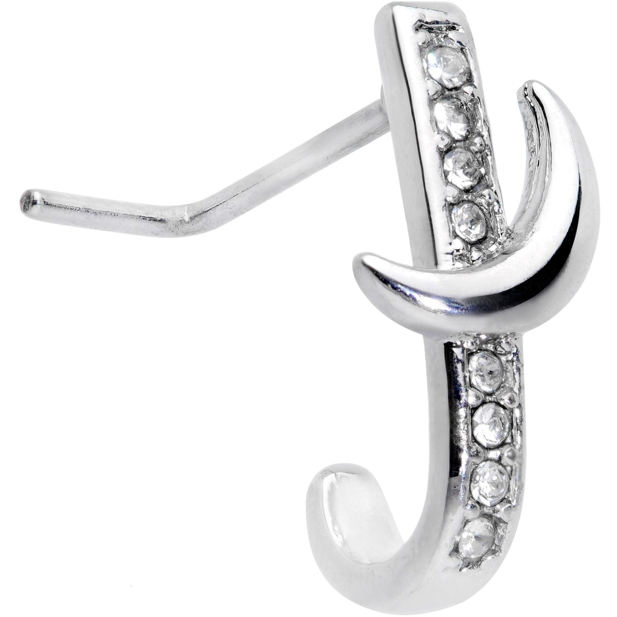 20G 3/16 Clear CZ Gem Sliver Moon Faux Hoop L Shaped Nose Ring