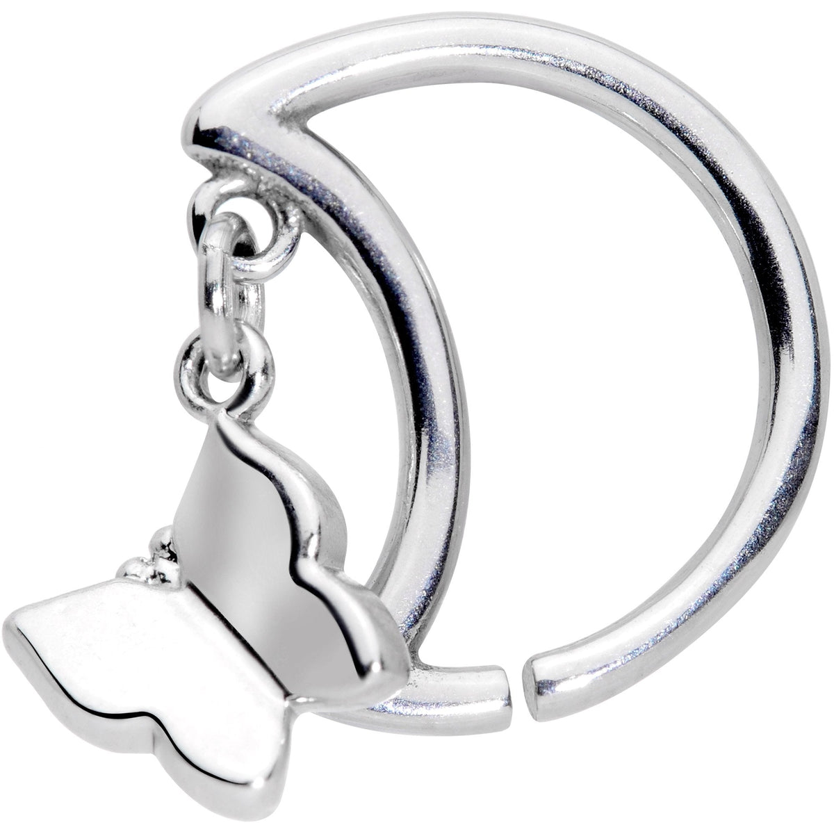 16G 3/8 Crescent Moon Butterfly Dangle Closure Ring