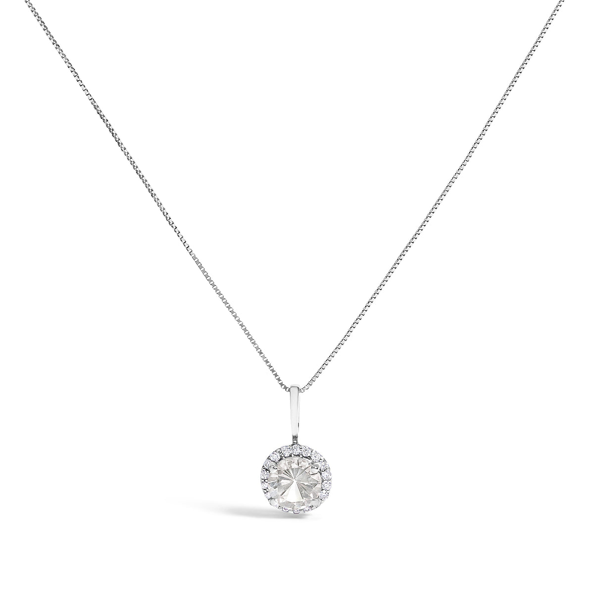 10K White Gold Purple Amethyst and 1/10 Cttw Diamond Accent Halo Pendant Necklace