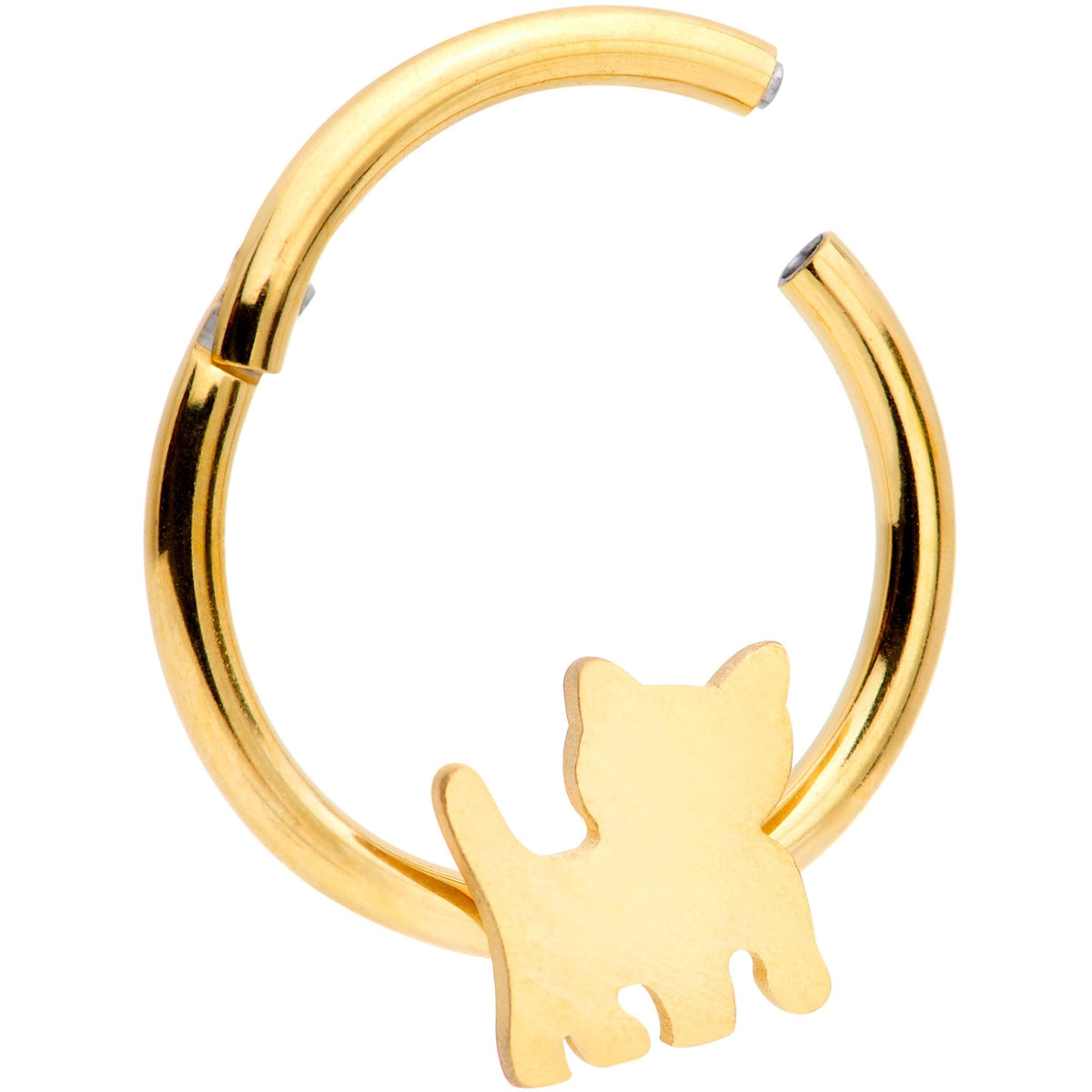 16G 3/8 Gold Tone Kitty Cat Hinged Segment Ring