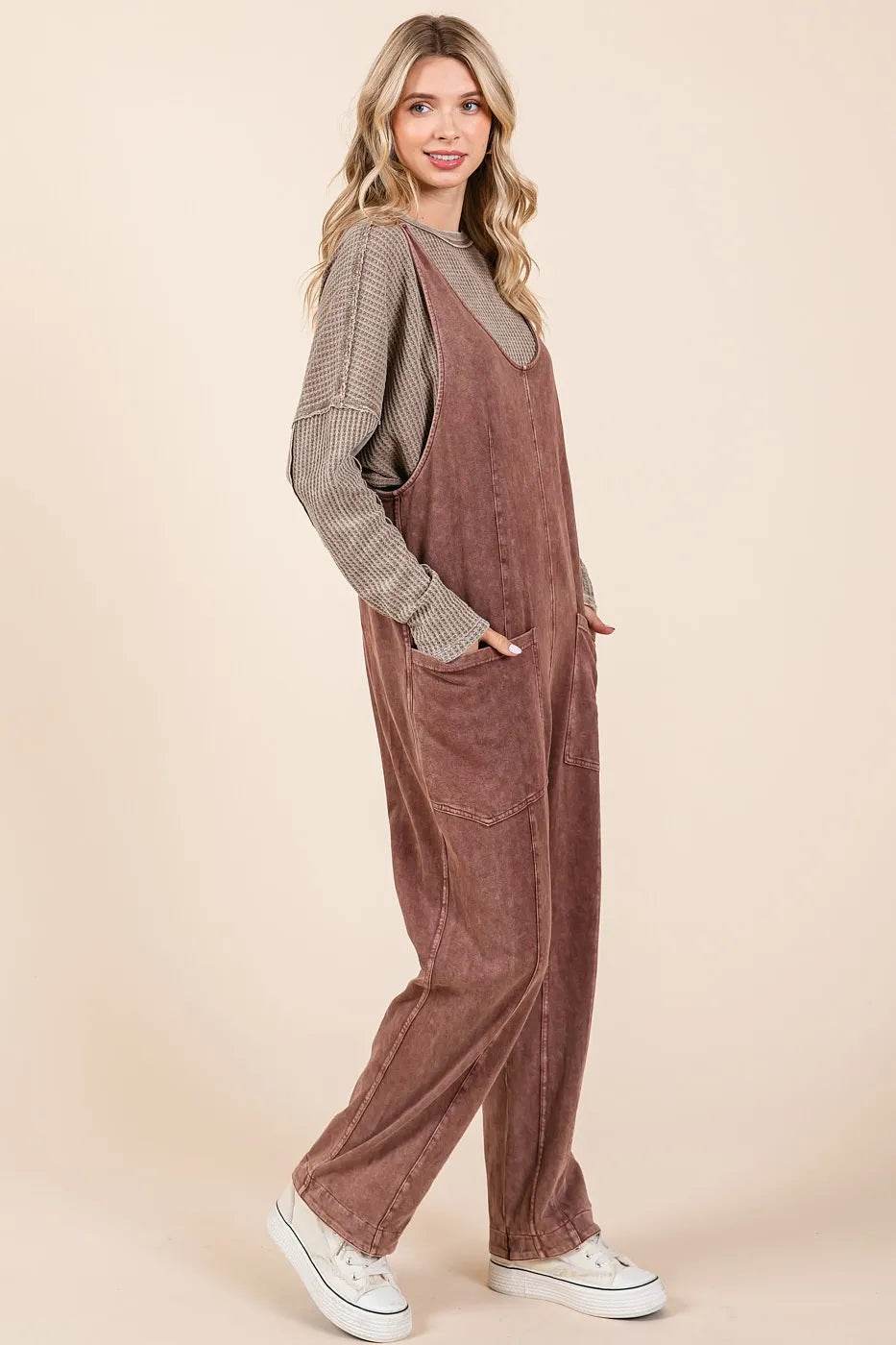 Mittoshop Mineral Wash Relaxed Fit Sleeveless Harem Jumpsuit