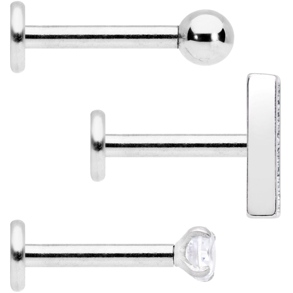 16G 5/16 Clear Black CZ Bar Internally Threaded Labret Set of 3