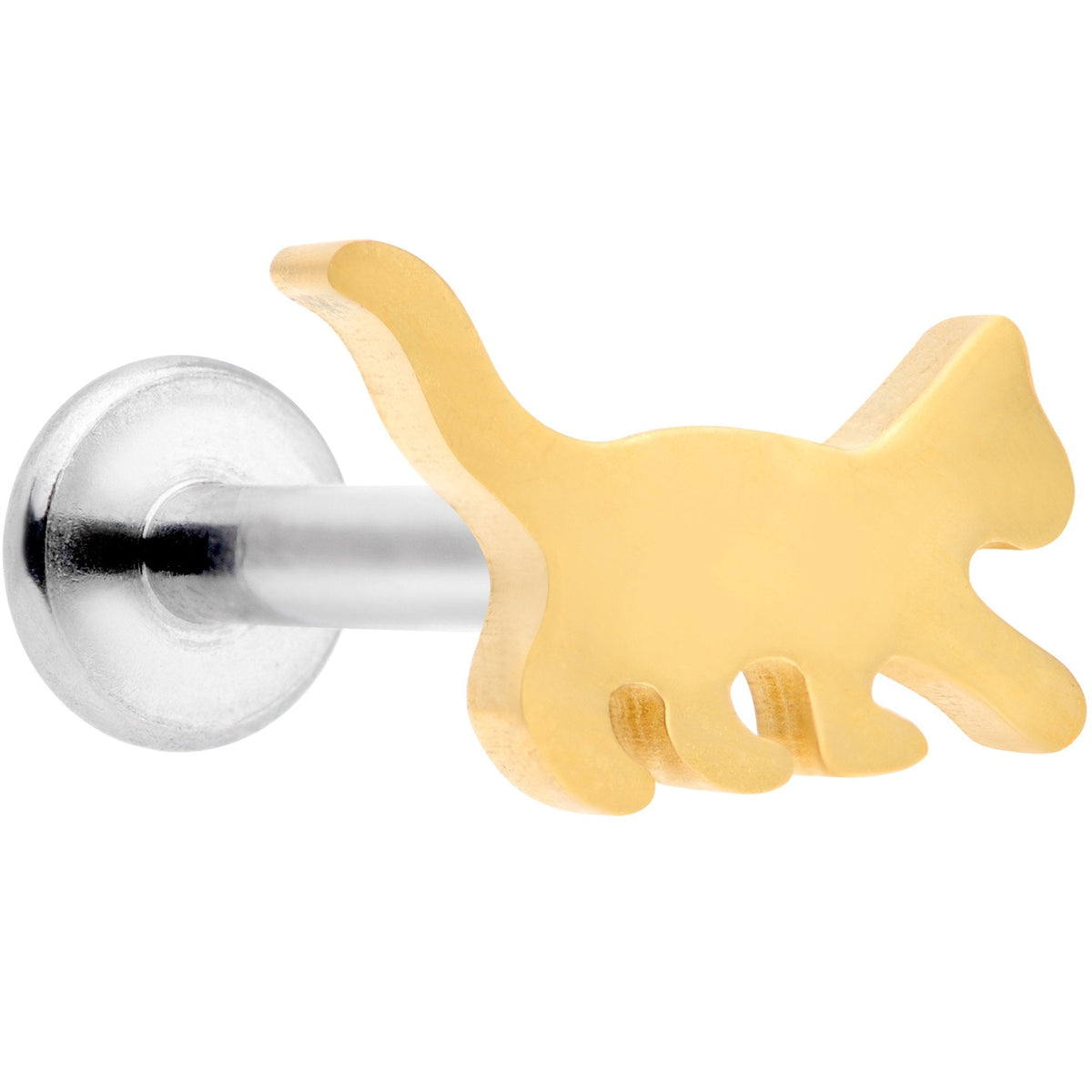 16G 5/16 Gold Tone Cat Internally Threaded Labret Tragus