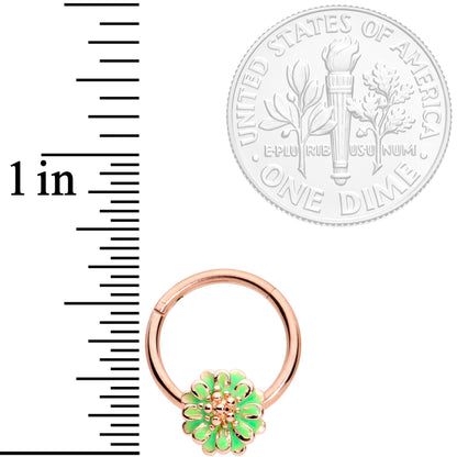16G 3/8 Rose Gold Tone Green Flower Hinged Segment Ring