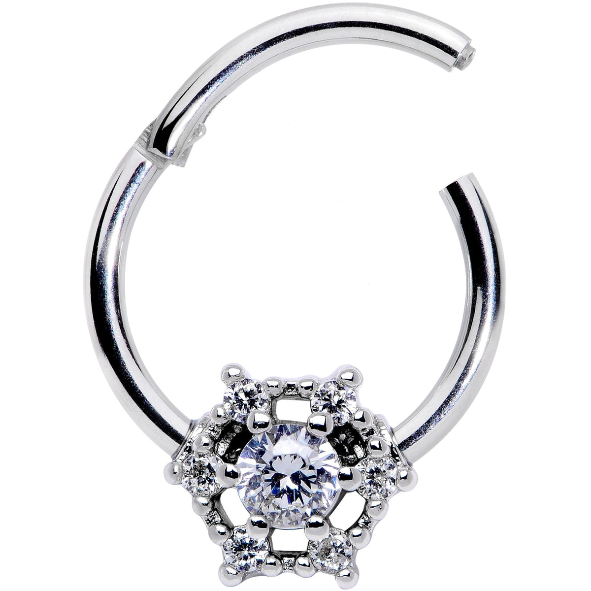 16G 3/8 Clear Gem Web of Glamour Hinged Segment Ring