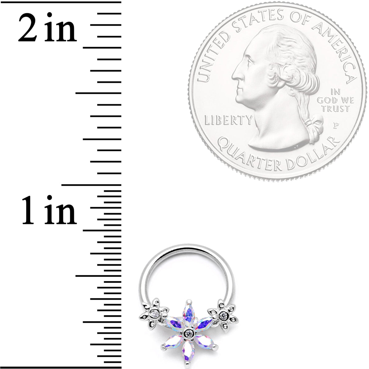 16G 3/8" Aurora CZ Gem Flower BCR Captive Ring