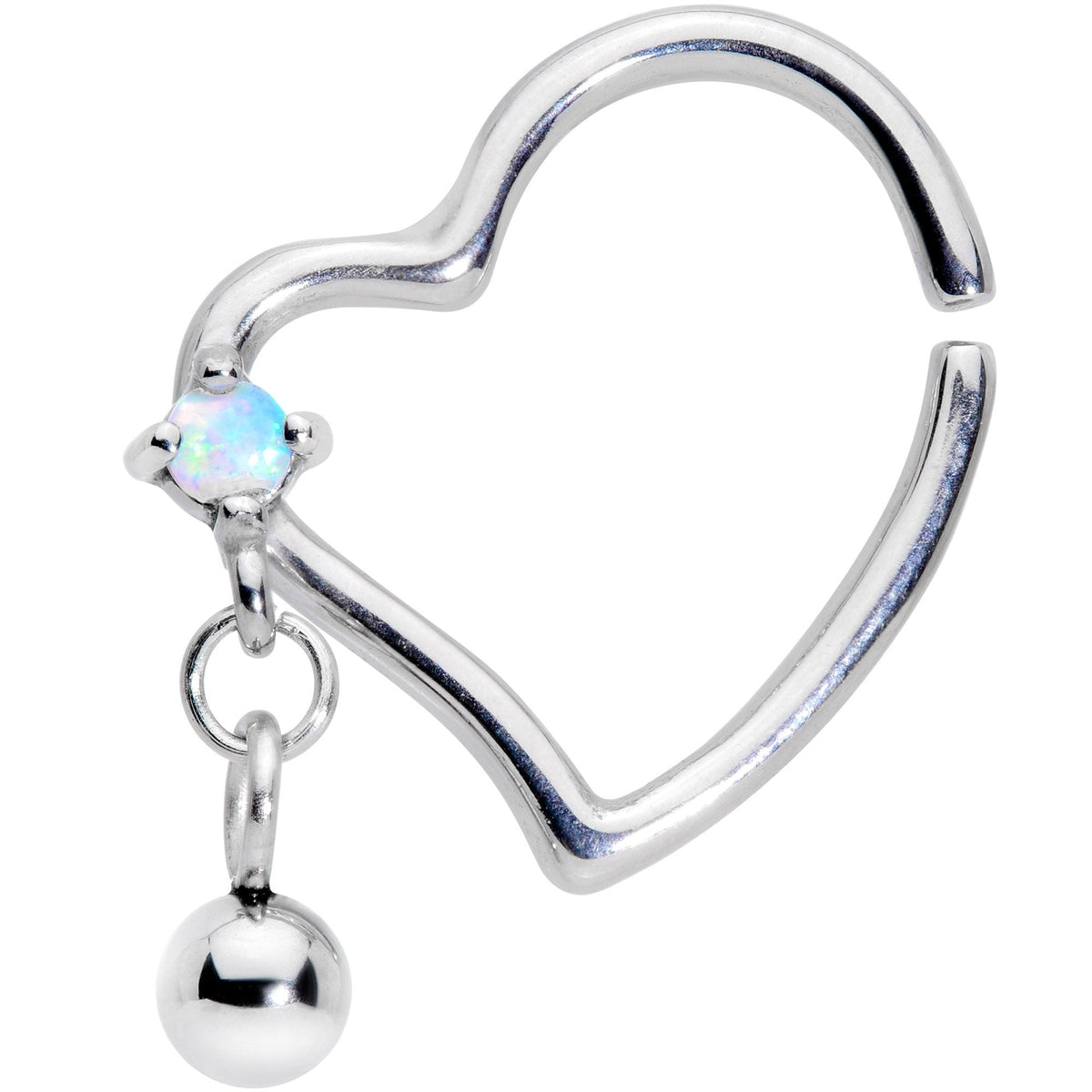 16G 3/8 White Faux Opal Stylized Heart Right Closure Ring