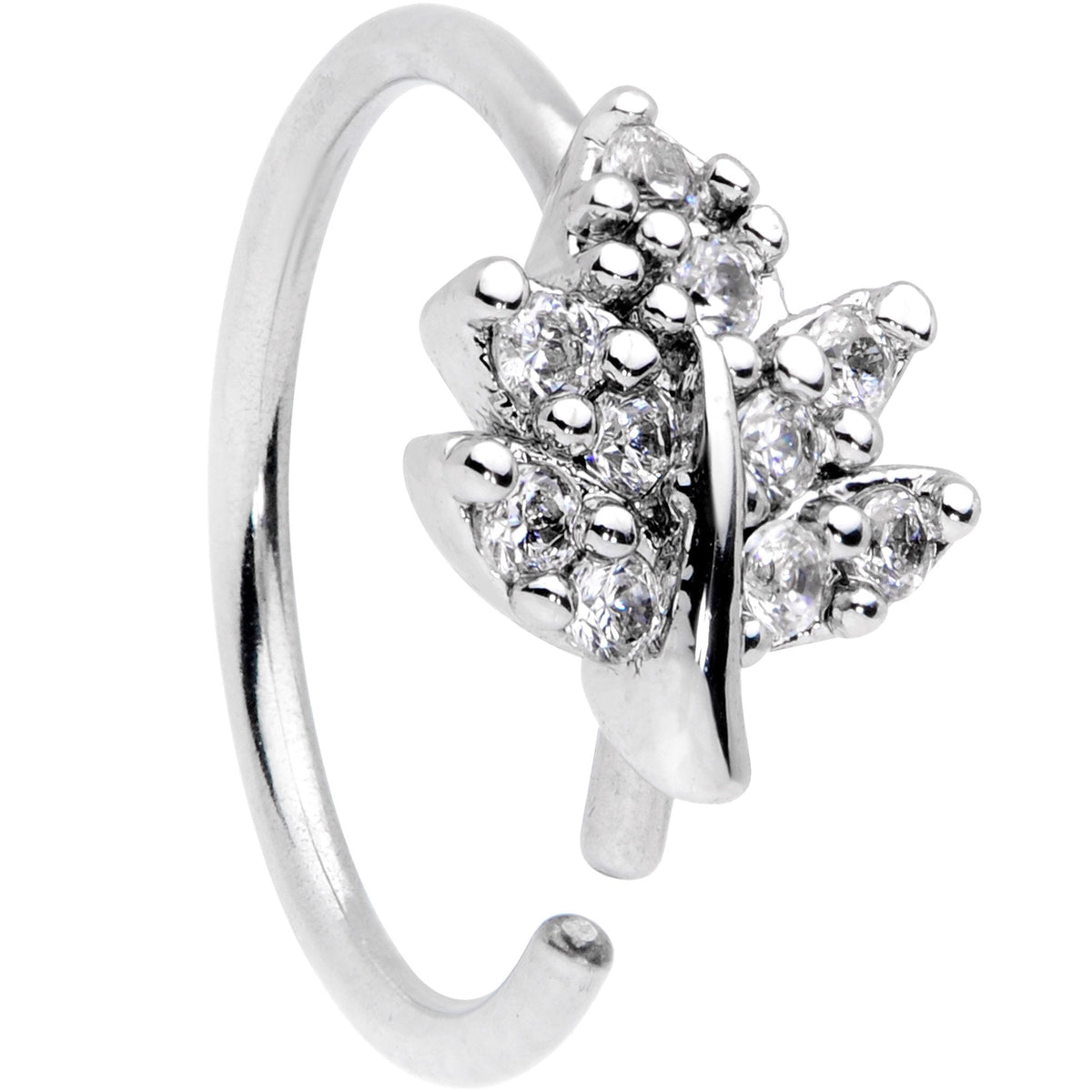 20G 5/16 Clear CZ Gem Maple Leaf Nose Hoop