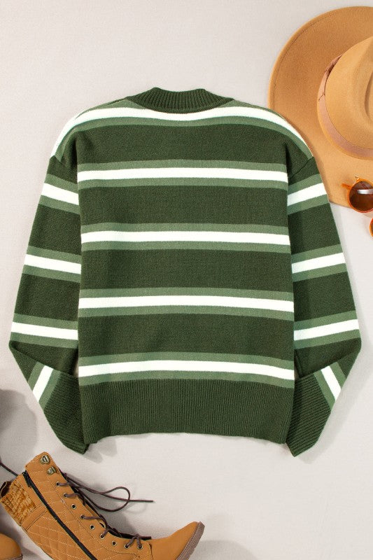 Stripe Drop Shoulder Buttoned Cardigan Sweater
