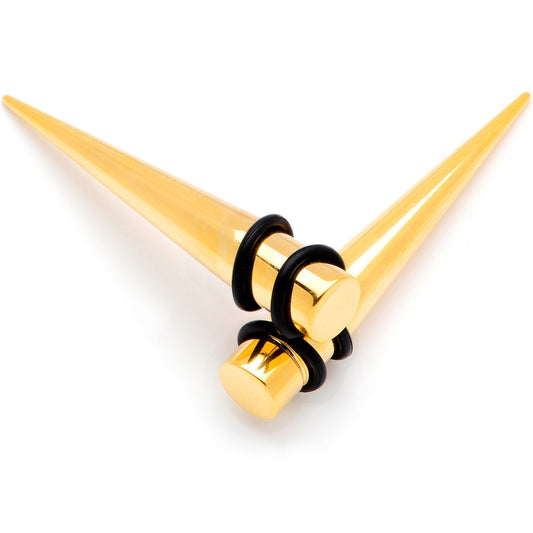 Gold Tone Anodized Straight Taper Set Available in Sizes  12G to 00G