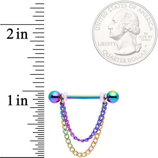 14G Rainbow Chain Dangle Nipple Ring Set