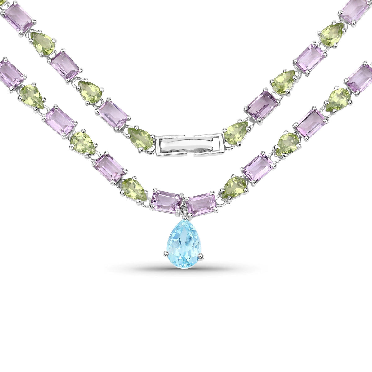 32.50 Carat Genuine Multi Stones .925 Sterling Silver Necklace