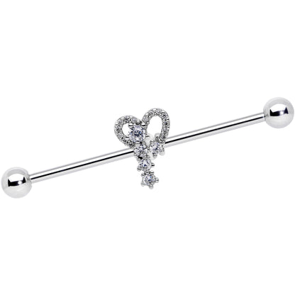 14G Clear CZ Gem Valentine Heart Industrial Barbell 38mm