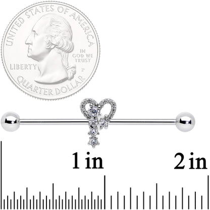 14G Clear CZ Gem Valentine Heart Industrial Barbell 38mm