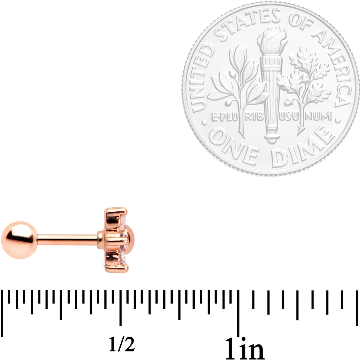 16G 1/4 Pink Clear CZ Gem Rose Gold Tone Star Tragus Set of 3