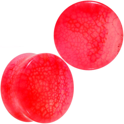 Red Agate Stone Saddle Plug Set Available in Sizes 0G to 25mm