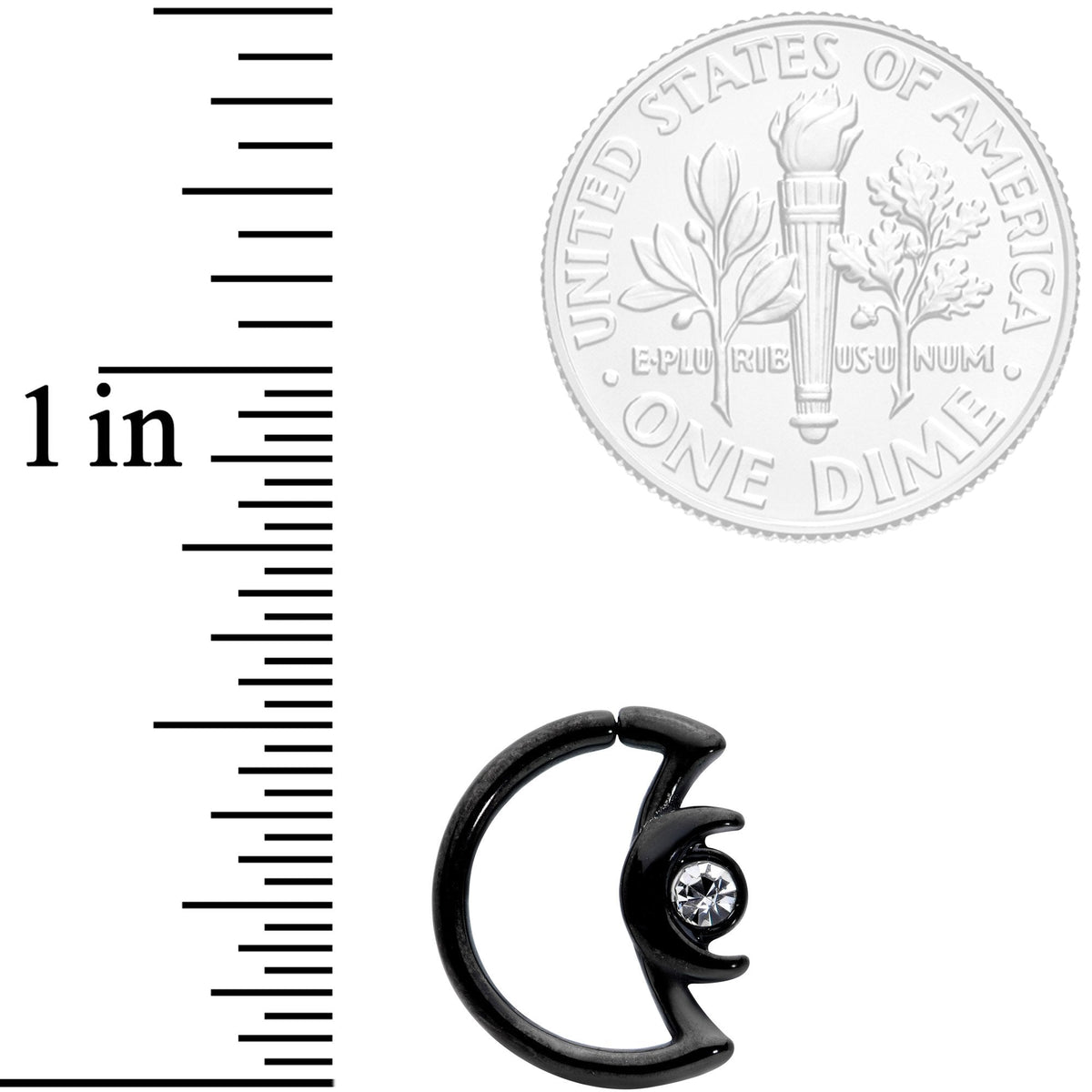 16G 3/8 Clear Gem Black Crescent Moon Closure Ring