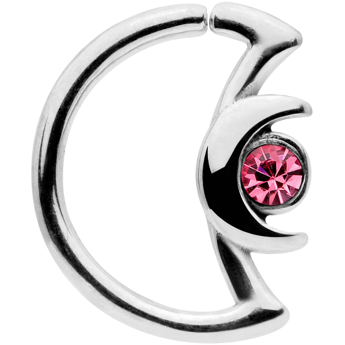 16G 3/8 Pink Gem Crescent Moon Closure Ring