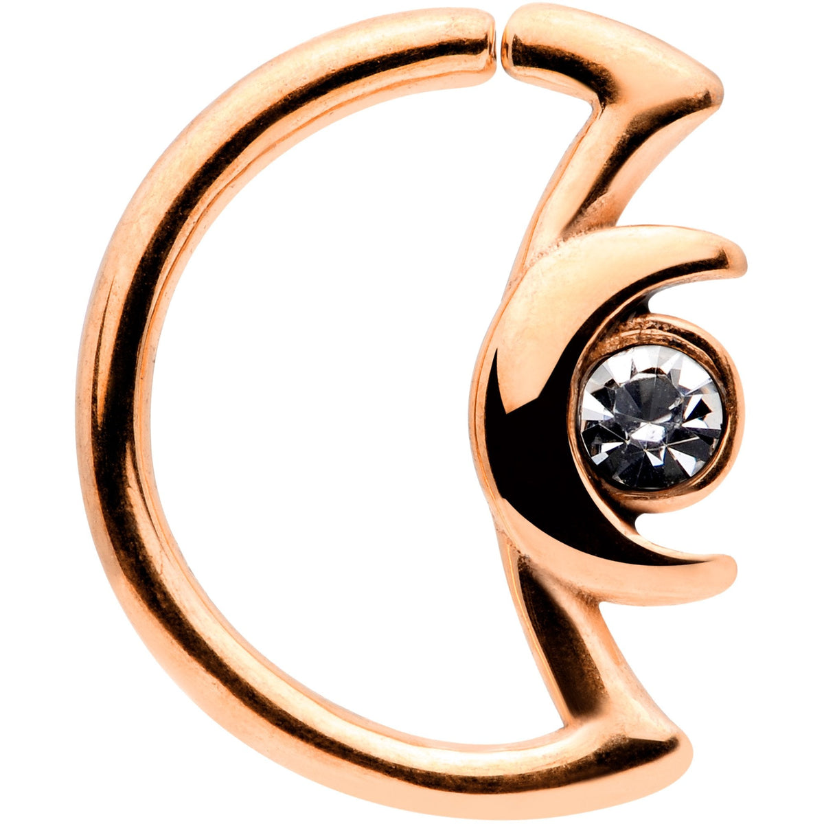 16G 3/8 Clear Gem Rose Gold Tone Crescent Moon Closure Ring