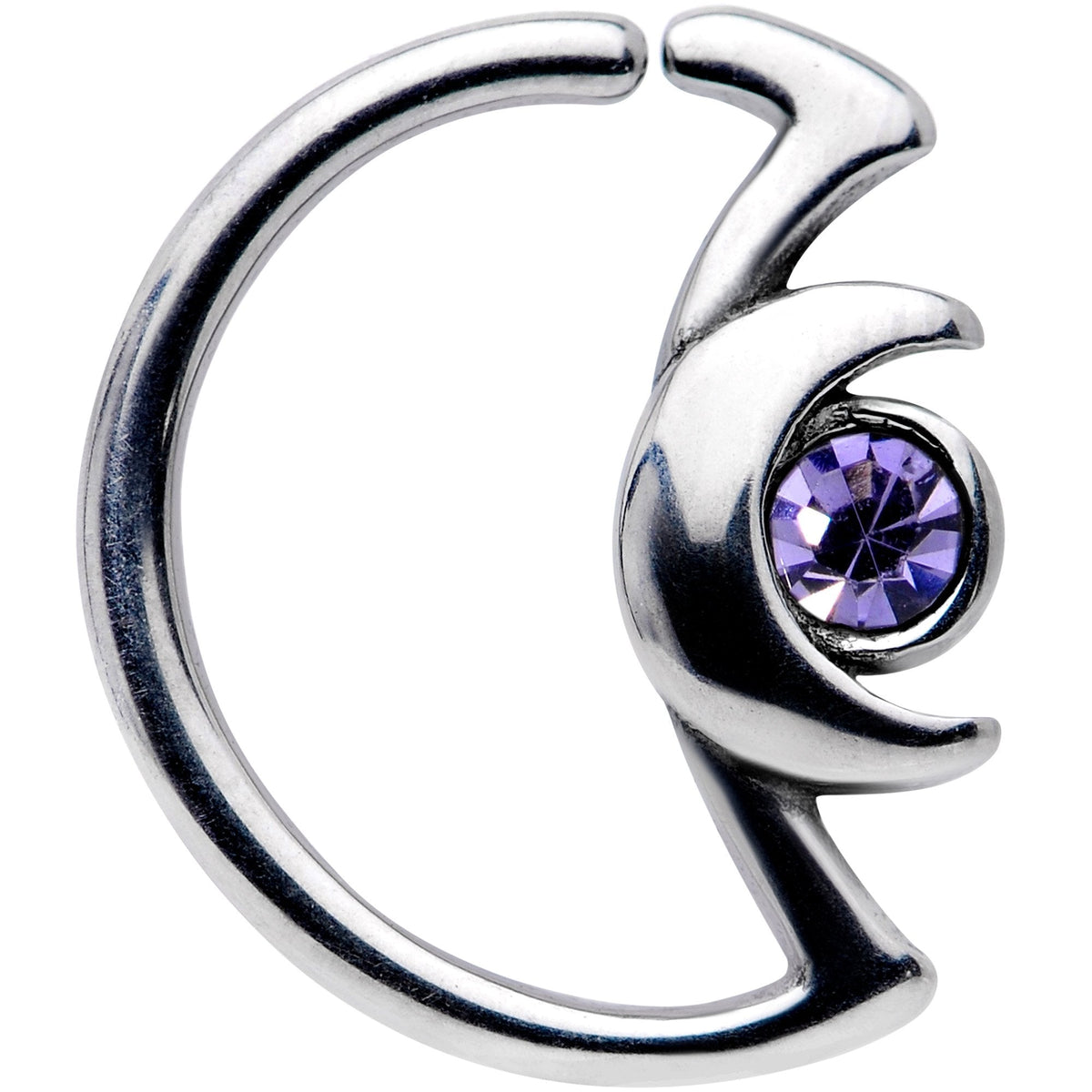 18G 3/8 Purple Gem Crescent Moon Closure Ring