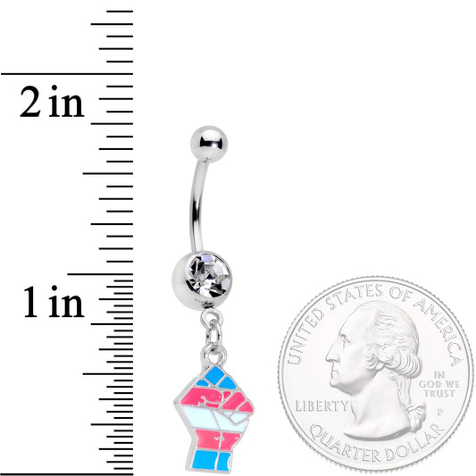 Clear Gem Pink Blue White Transgender Pride Fist Dangle Belly Ring