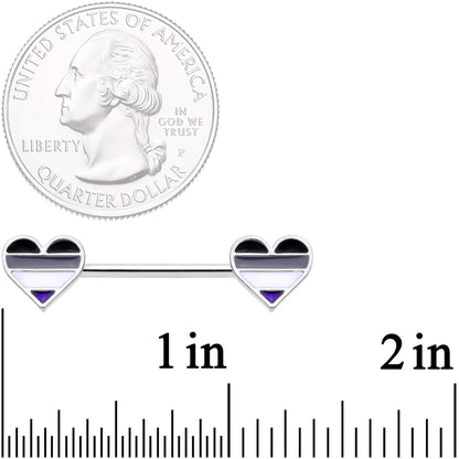14G Black Grey White Asexual Pride Heart Barbell Nipple Ring Set
