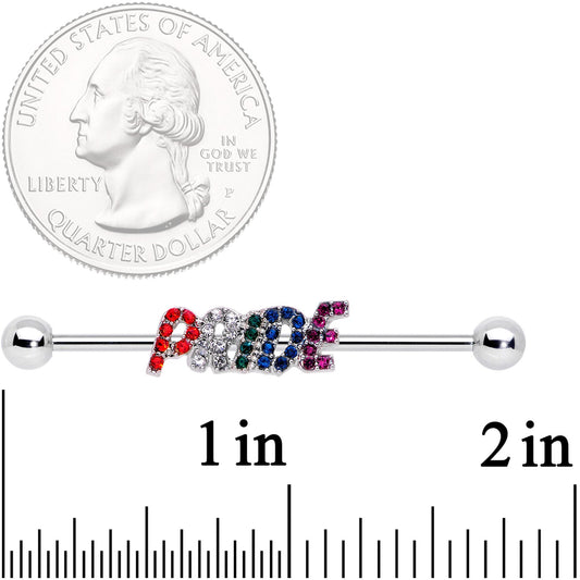 14G Rainbow Gem Text Gay Pride Barbell Industrial 38mm