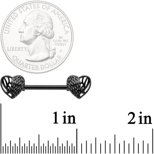 14G 9/16 Black Angels Wings Barbell Nipple Ring Set