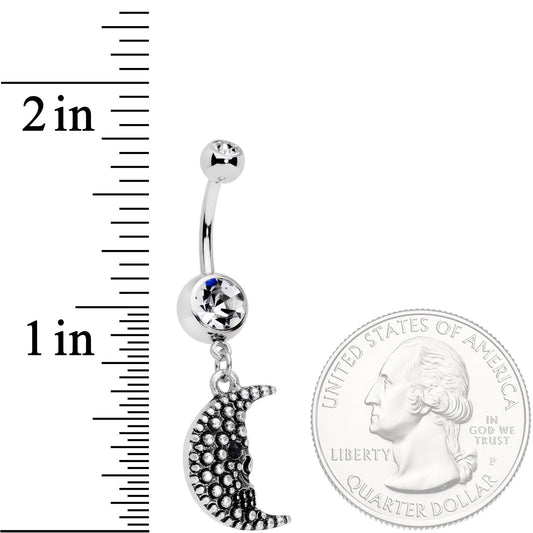 Clear Black Gem Night Skull Crescent Moon Dangle Belly Ring