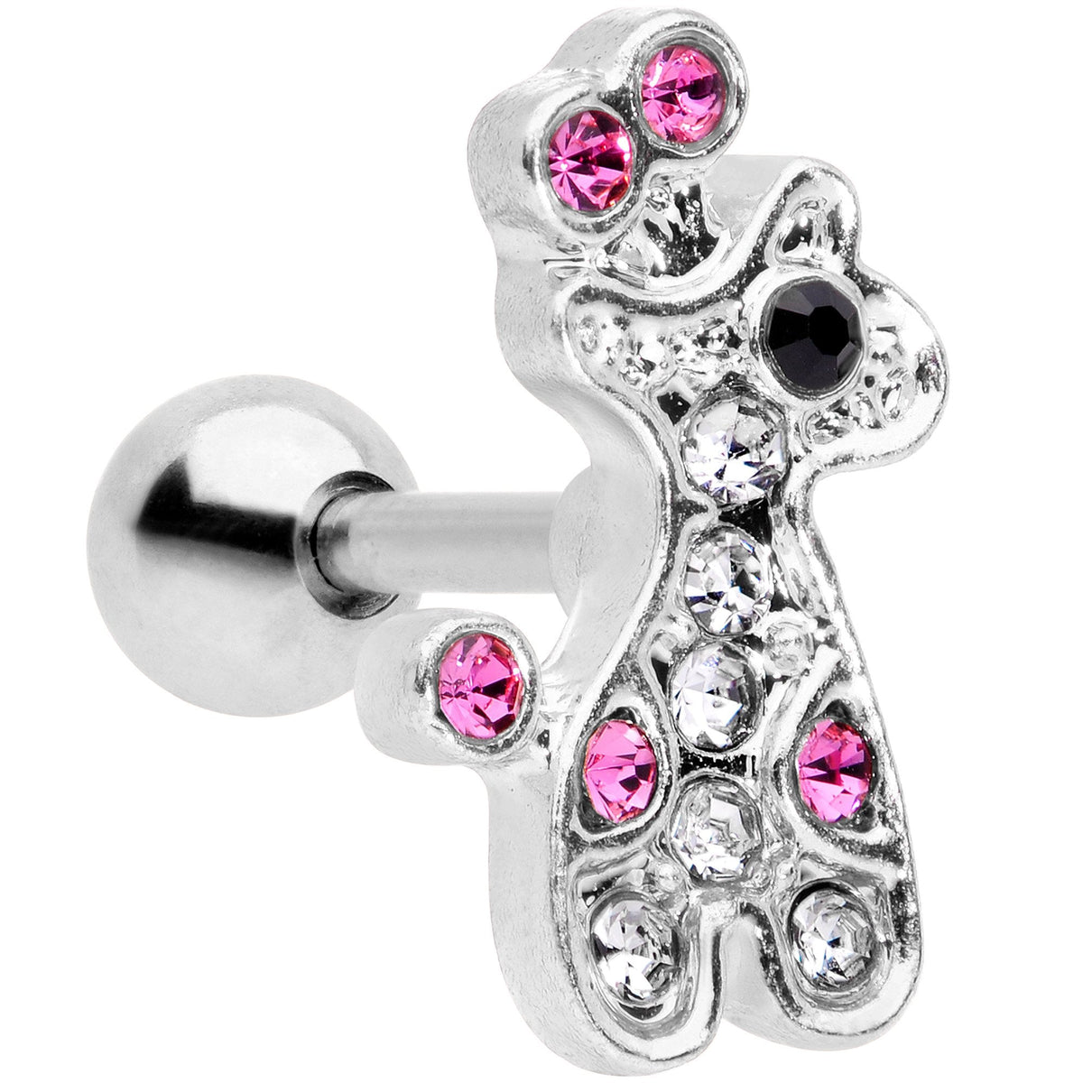 16G 1/4 Clear Pink Gem Giraffe Cartilage Tragus