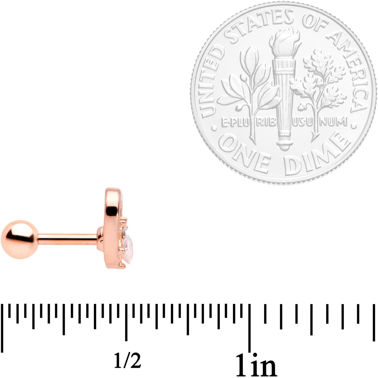 16G 1/4 Clear Gem Rose Gold Tone Hollow Heart Cartilage Tragus
