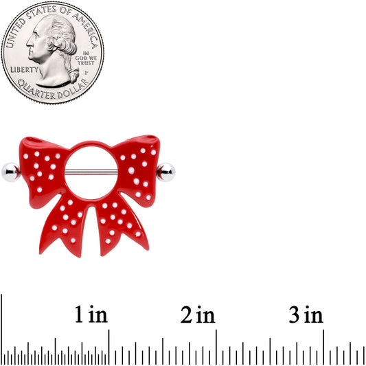 14G 33mm Red White Polka Dot Bow Nipple Shield Set