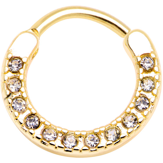 16G 3/8 Clear Gem Gold Tone Paved Septum Clicker